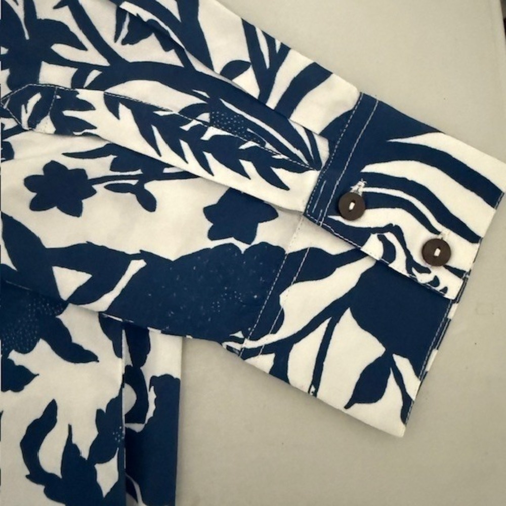 Figue Blue White Floral Tassel Midi Dress Kaftan Viscose L Boho Resort Tropical - Picture 10 of 10